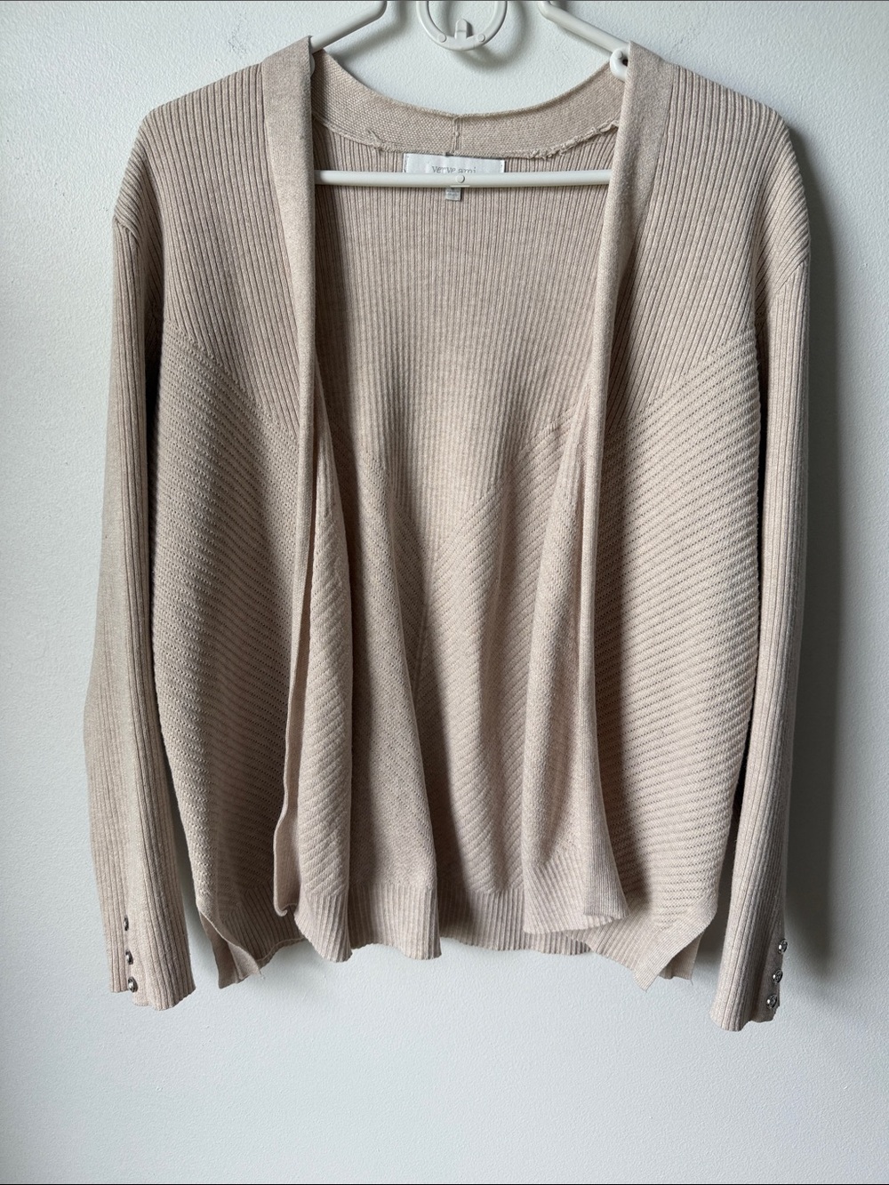 Verve Ami Beige Open-Front Ribbed Cardigan SZ L